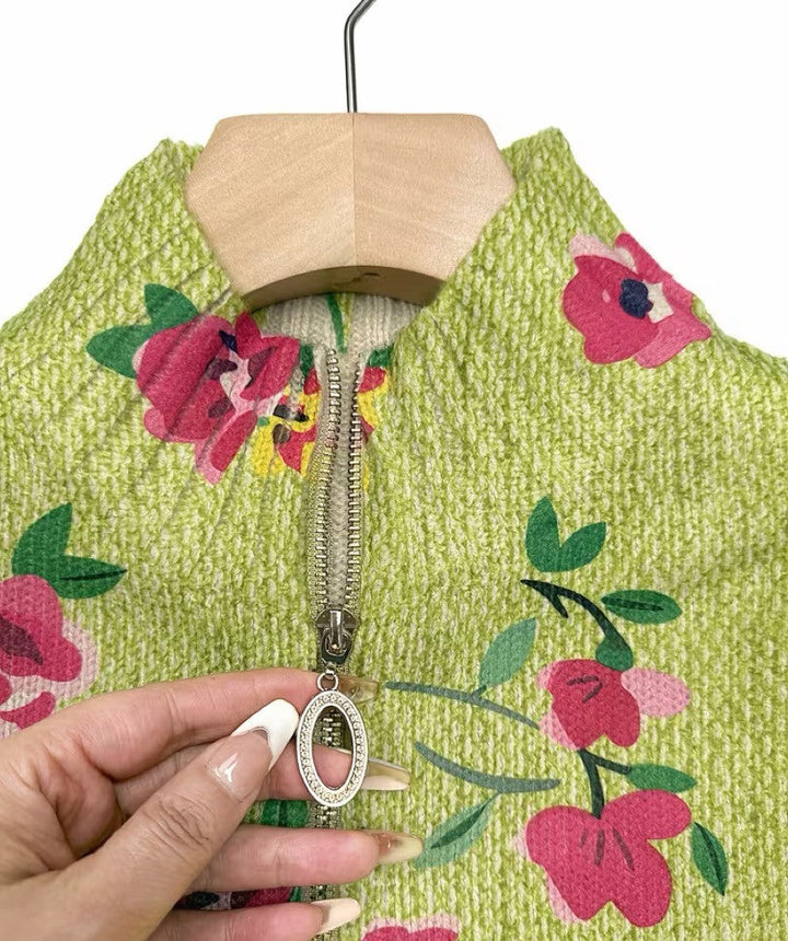 Margot | Pinke Blumen Limette Zip Cardigan
