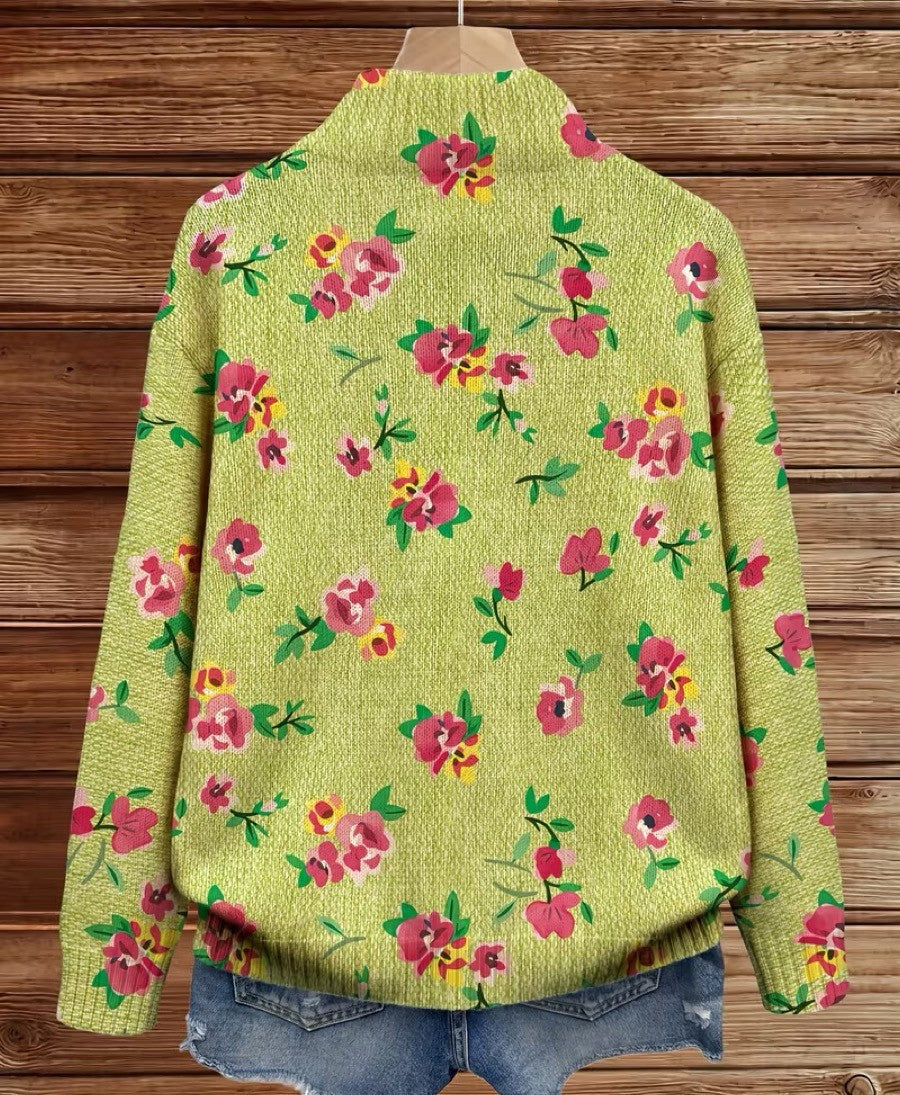 Margot | Pinke Blumen Limette Zip Cardigan