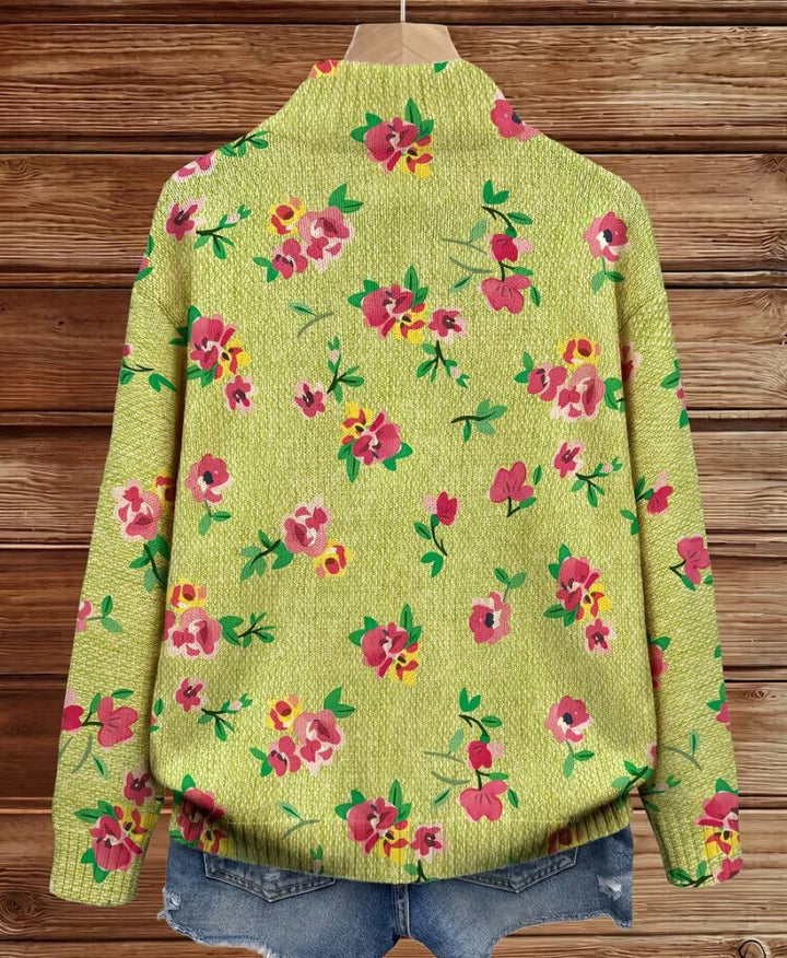 Margot | Pinke Blumen Limette Zip Cardigan