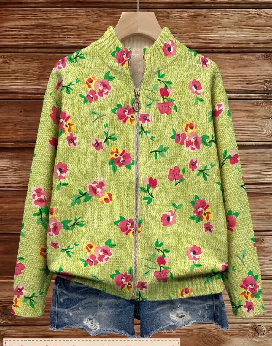 Margot | Pinke Blumen Limette Zip Cardigan