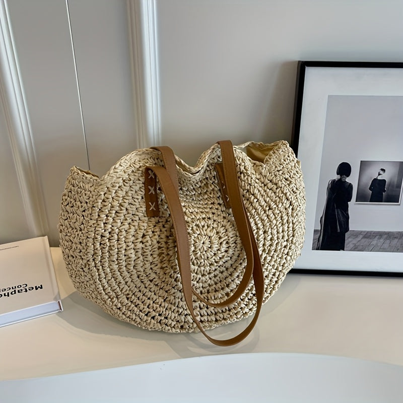 Lisa | Runde Tasche aus geflochtenem Stroh - Beige