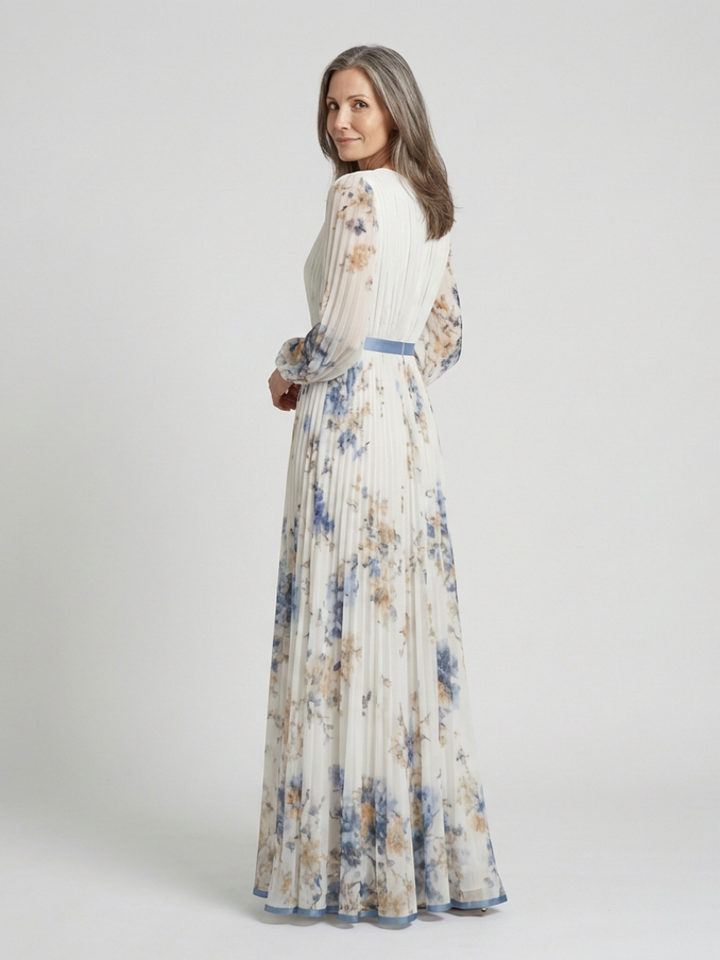 Lavinia | Maxikleid mit langen Ärmeln, V-Ausschnitt und Blumendruck