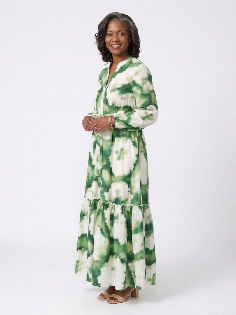 Sabine | Maxikleid mit langen Ärmeln und Taillengürtel
