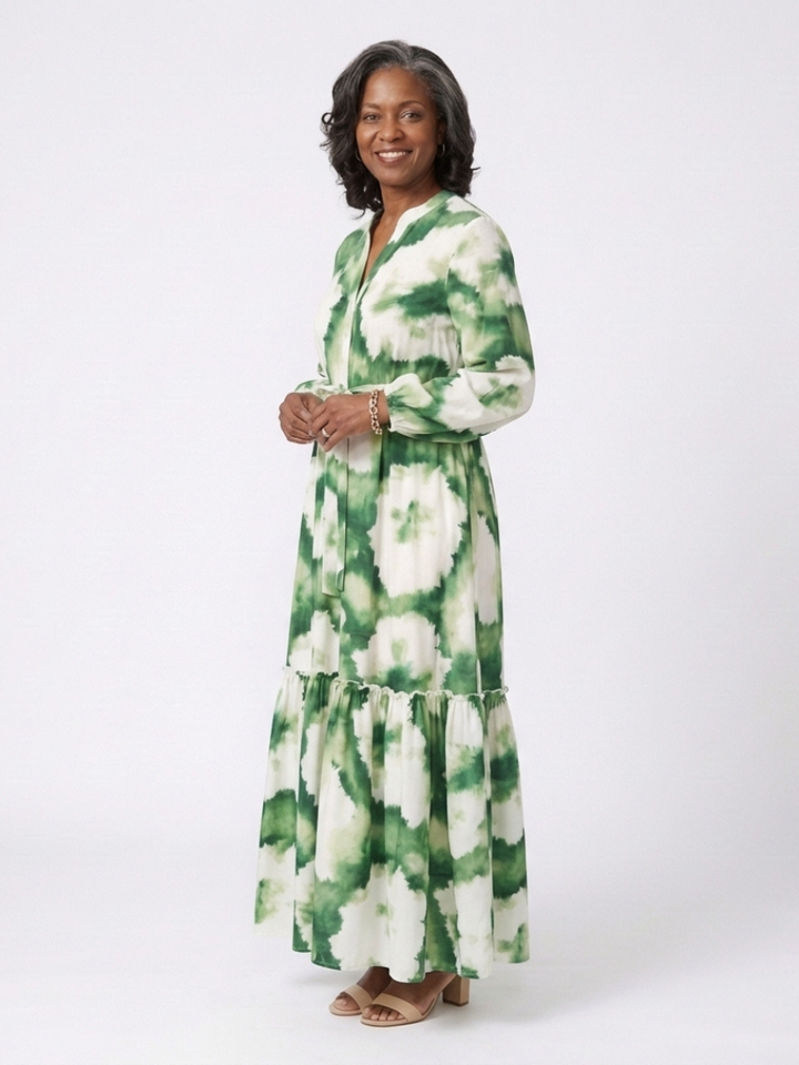 Sabine | Maxikleid mit langen Ärmeln und Taillengürtel