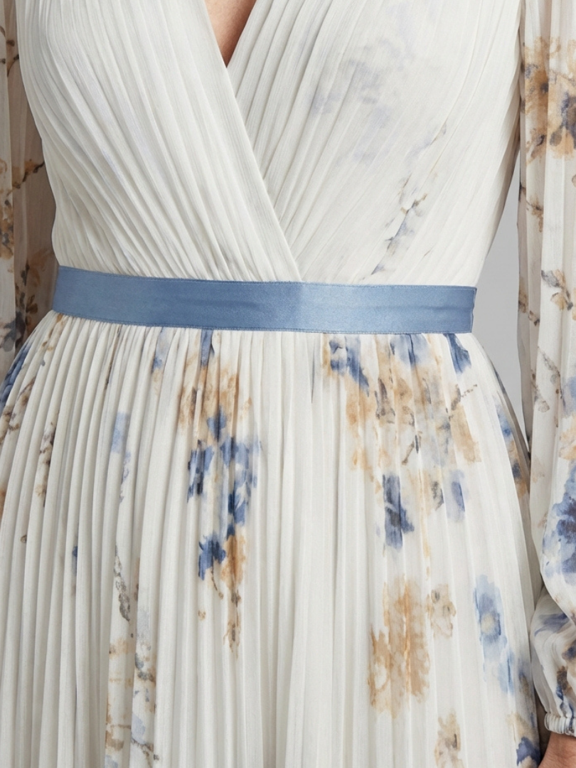 Lavinia | Maxikleid mit langen Ärmeln, V-Ausschnitt und Blumendruck