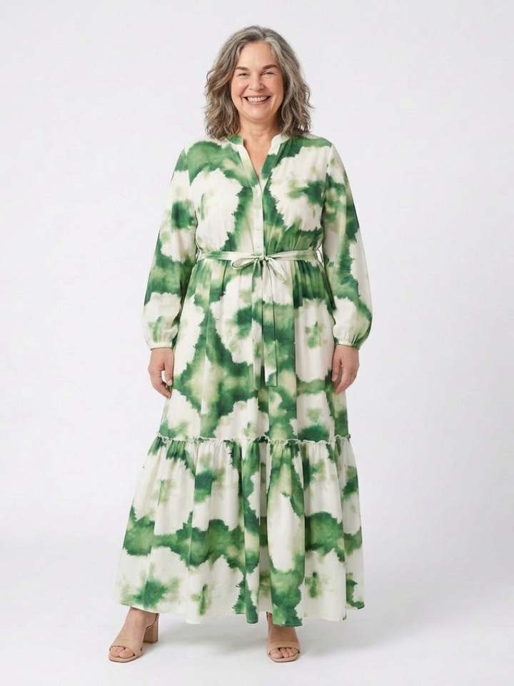 Sabine | Maxikleid mit langen Ärmeln und Taillengürtel