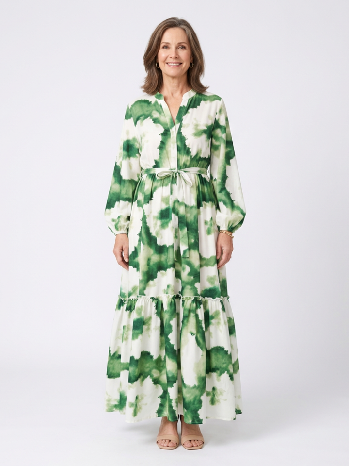 Sabine | Maxikleid mit langen Ärmeln und Taillengürtel