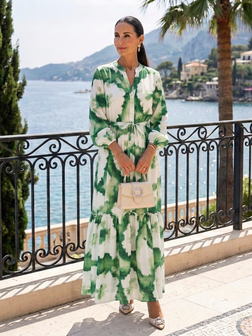 Sabine | Maxikleid mit langen Ärmeln und Taillengürtel