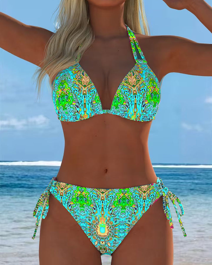 Bikini Bunt Halter Druck
