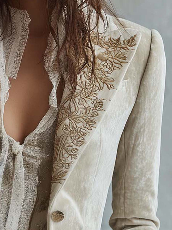 Constance | Blazer Ivory Bestickt Tailleur