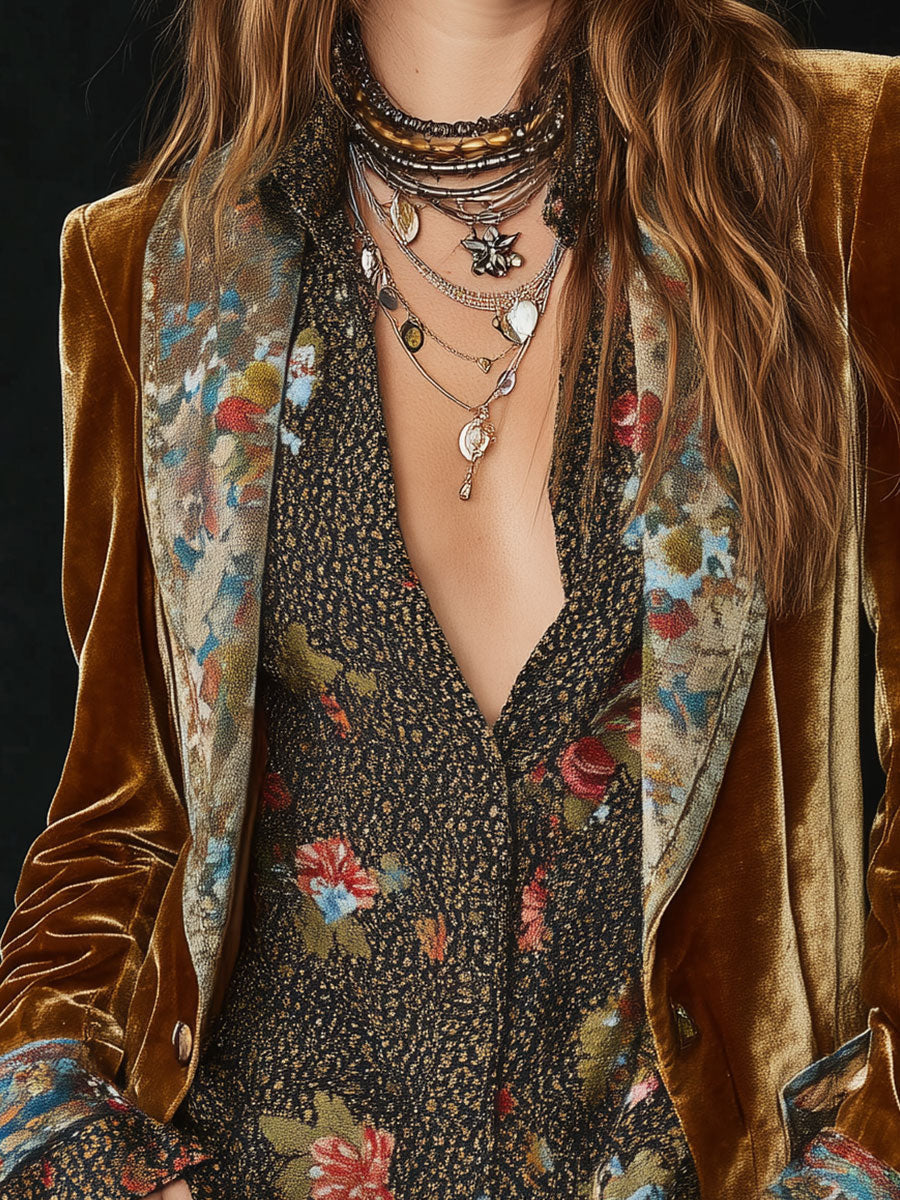 Marcelline | Blazer Patchwork Bedruckt Floral Vintage