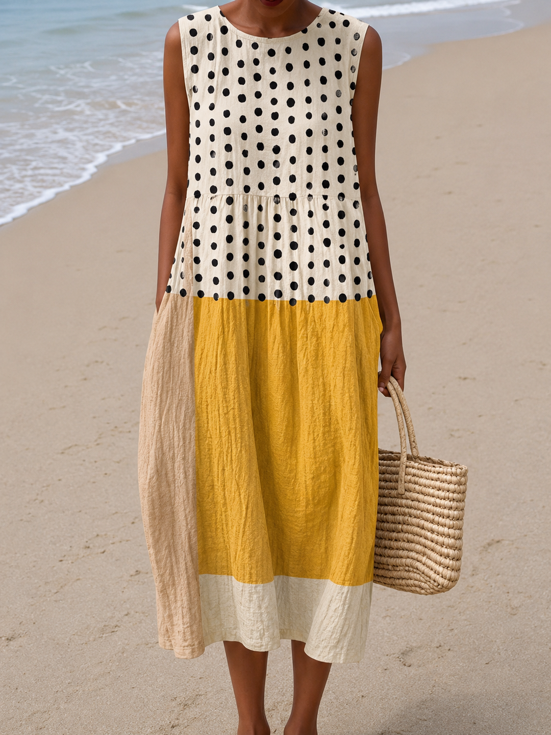 Leah™ Midi Farbblock Polka Dot Kleid