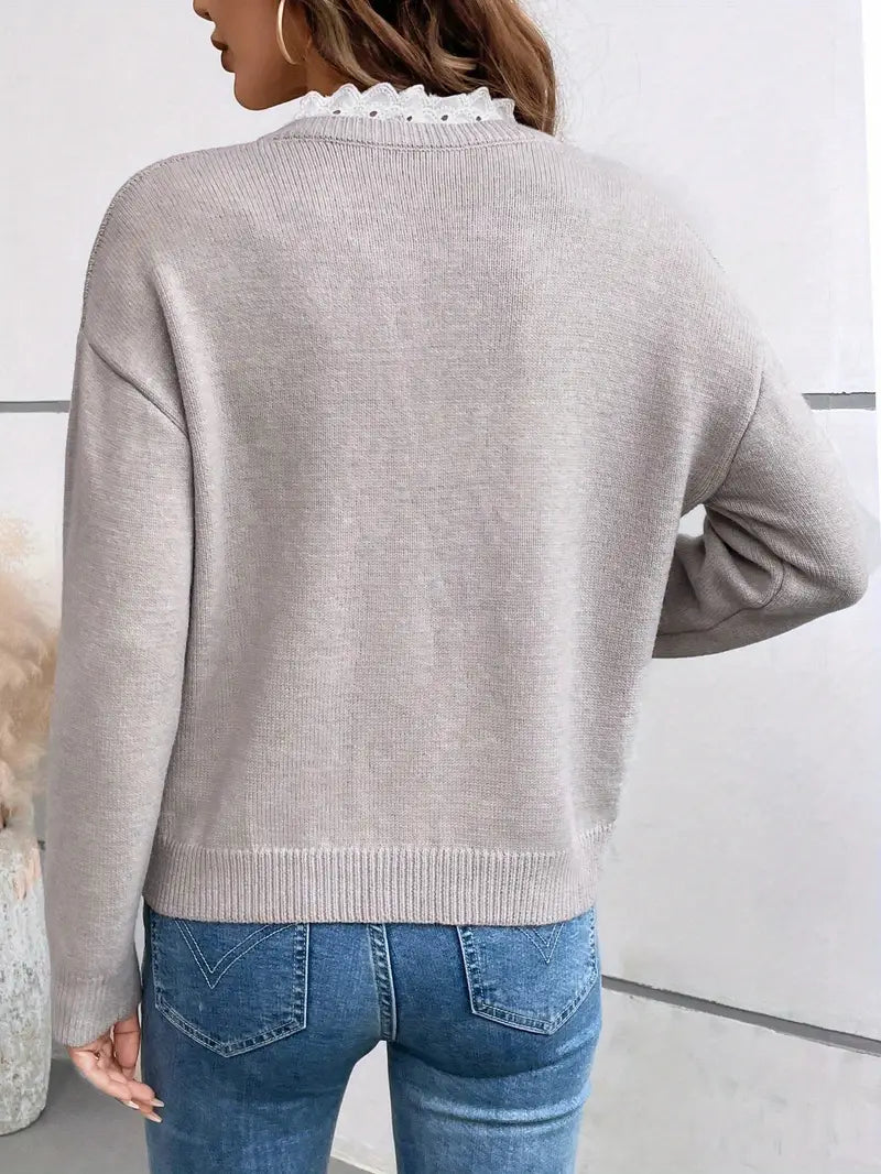 Céline | Chic Pullover mit Spitzenkragen, Cashmere-Gefühl