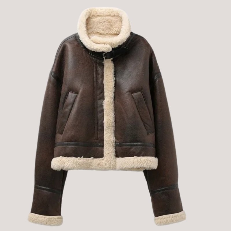 Andrina | Vintage-Bikerjacke mit Teddyfutter