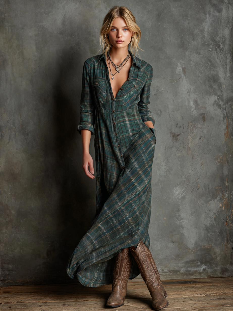 Maxikleid mit Streifen und Kragen