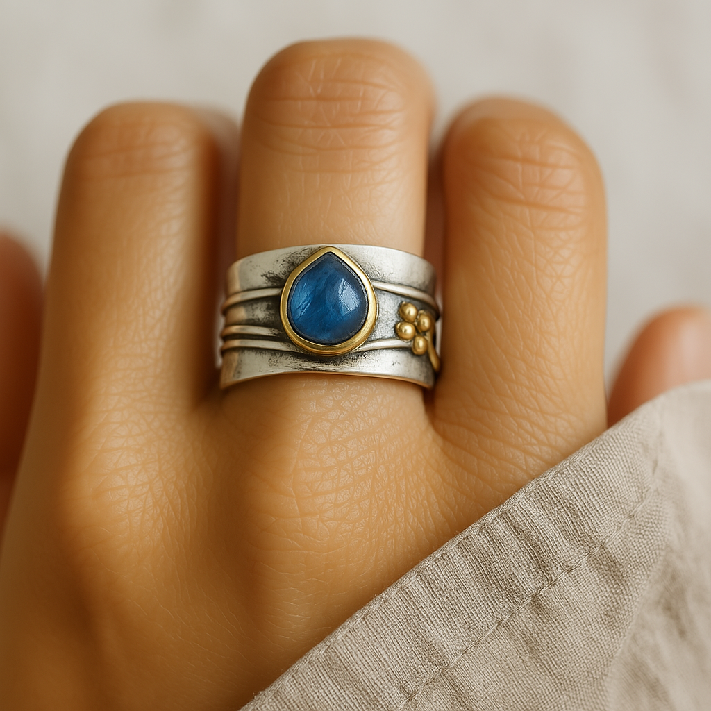 Vintage-Ring mit blauem Saphir in Silber