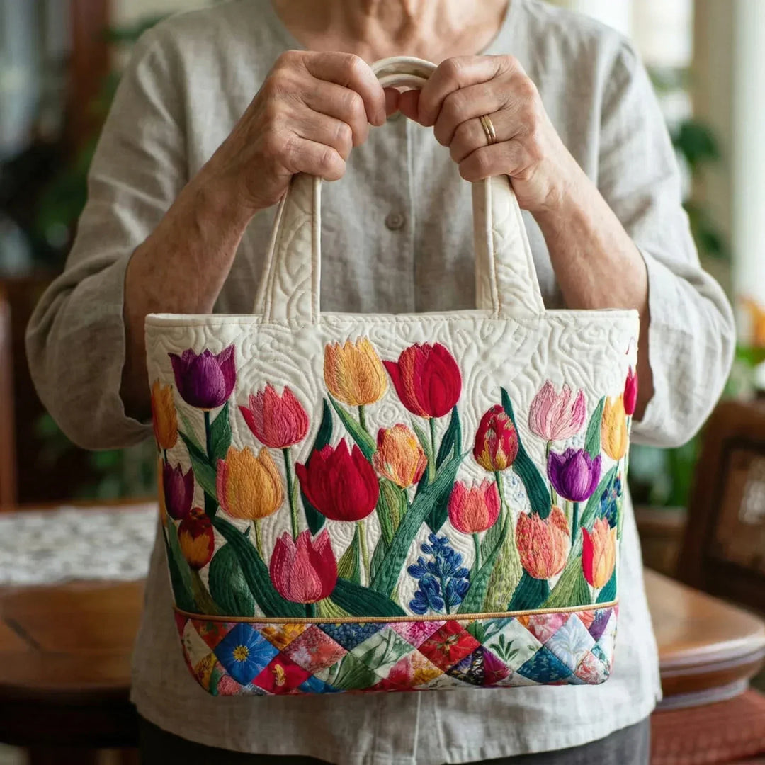 Gestepptes Tote Bag - Tulpen Garten