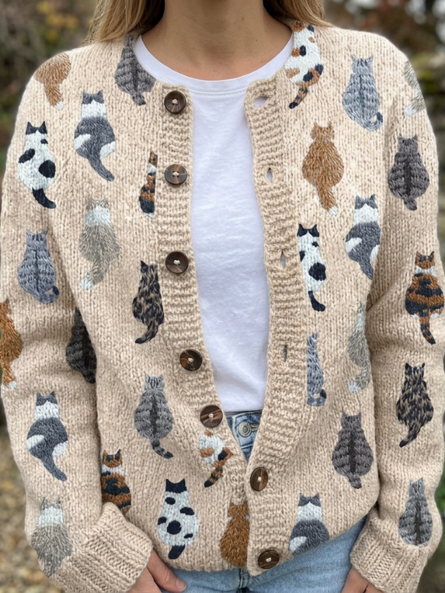 Cardigan mit Katzenmotiv Camille