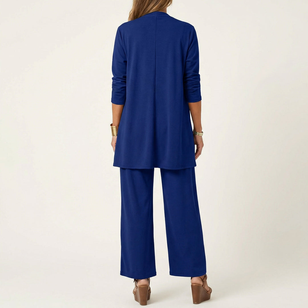 Marijne dreiteiliges Set mit Strickjacke, Top und weitem Hose