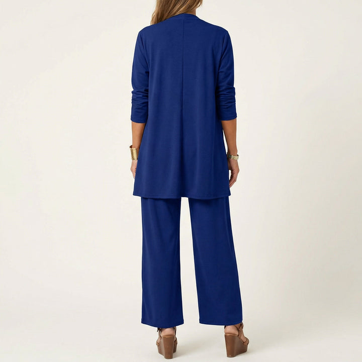 Marijne dreiteiliges Set mit Strickjacke, Top und weitem Hose