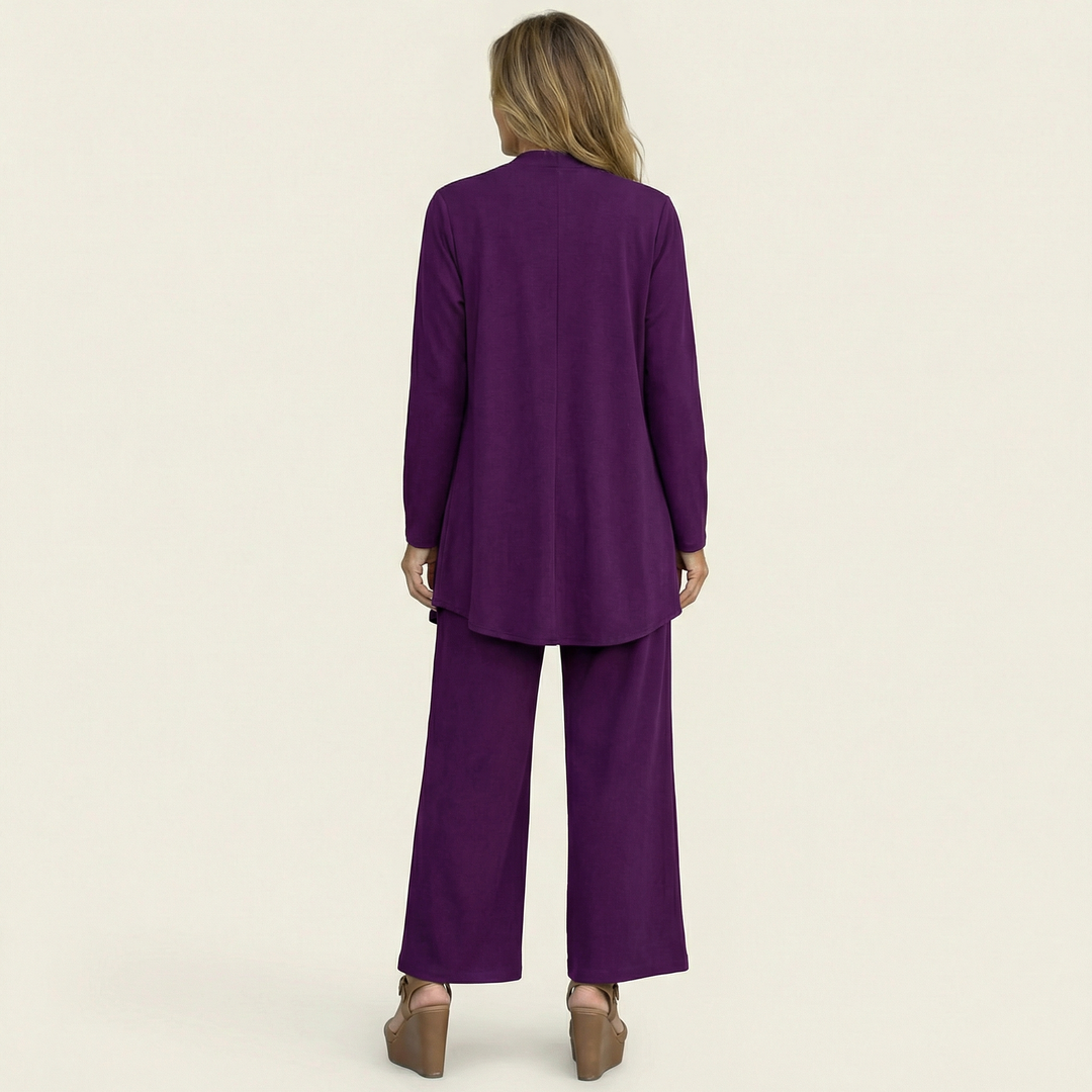 Marijne dreiteiliges Set mit Strickjacke, Top und weitem Hose