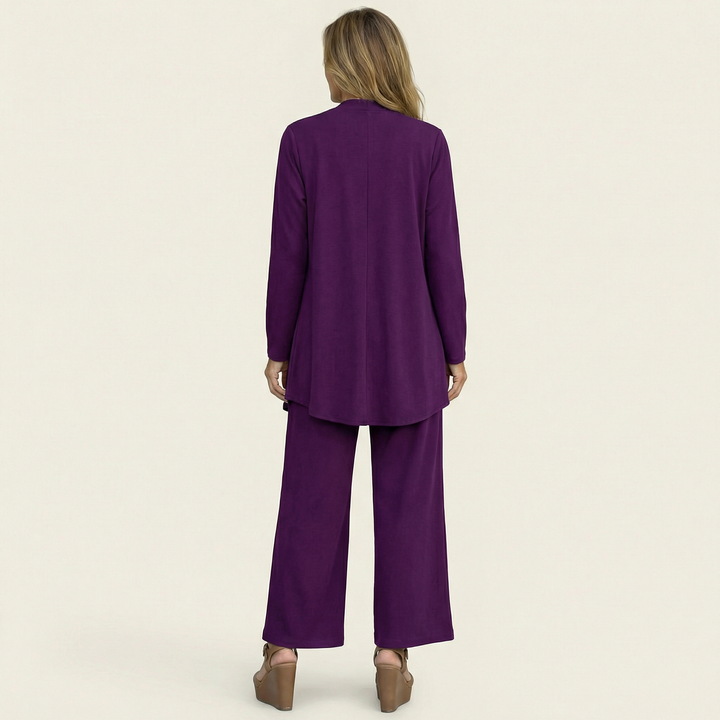 Marijne dreiteiliges Set mit Strickjacke, Top und weitem Hose