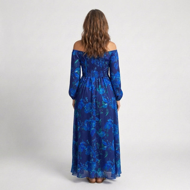 Aspen | Schulterfreies Maxikleid mit Blumendruck