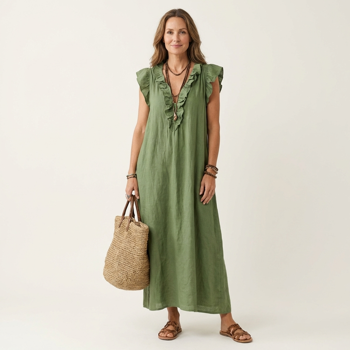 Maxi-Leinenkleid mit Volants