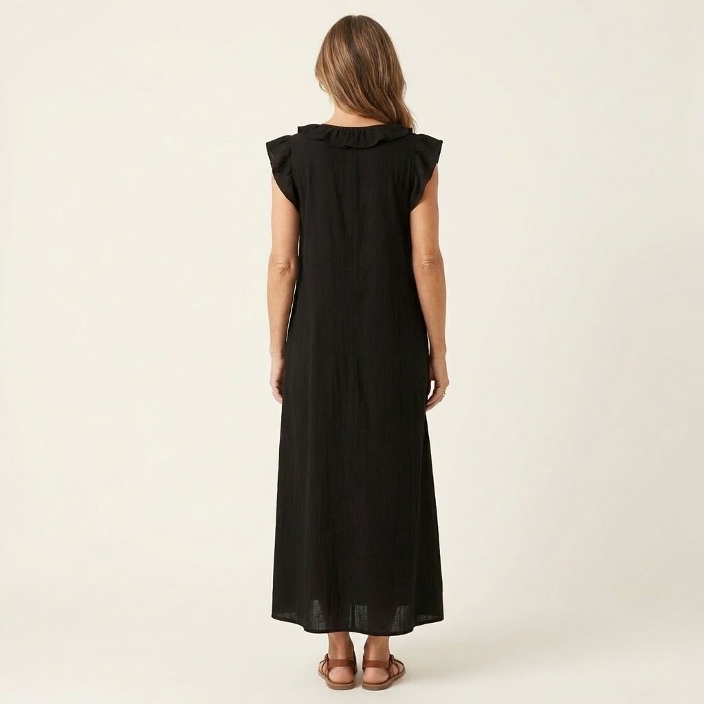 Maxi-Leinenkleid mit Volants