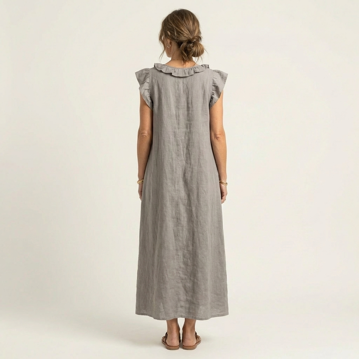 Maxi-Leinenkleid mit Volants
