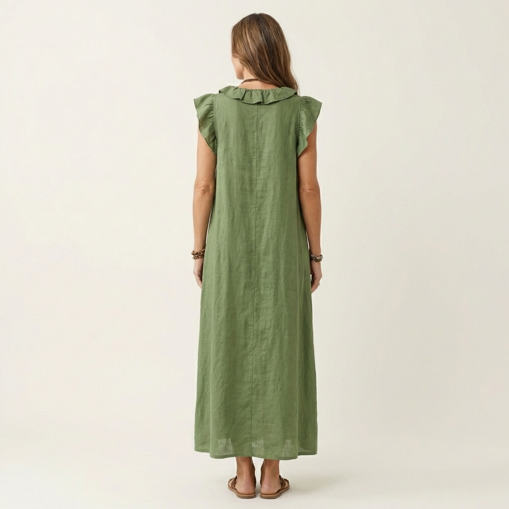 Maxi-Leinenkleid mit Volants
