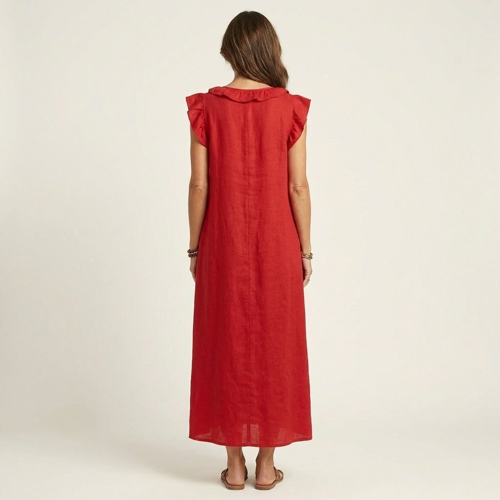 Maxi-Leinenkleid mit Volants