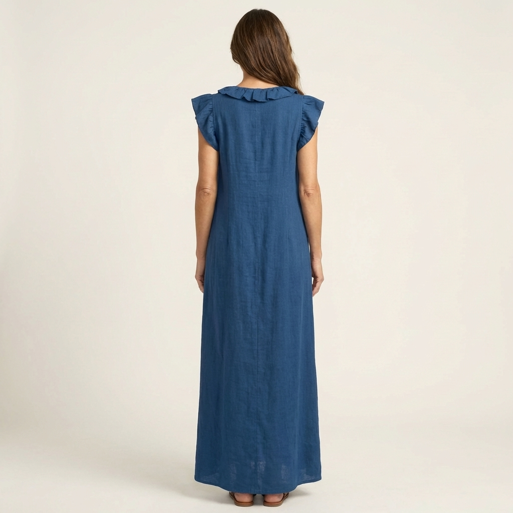 Maxi-Leinenkleid mit Volants