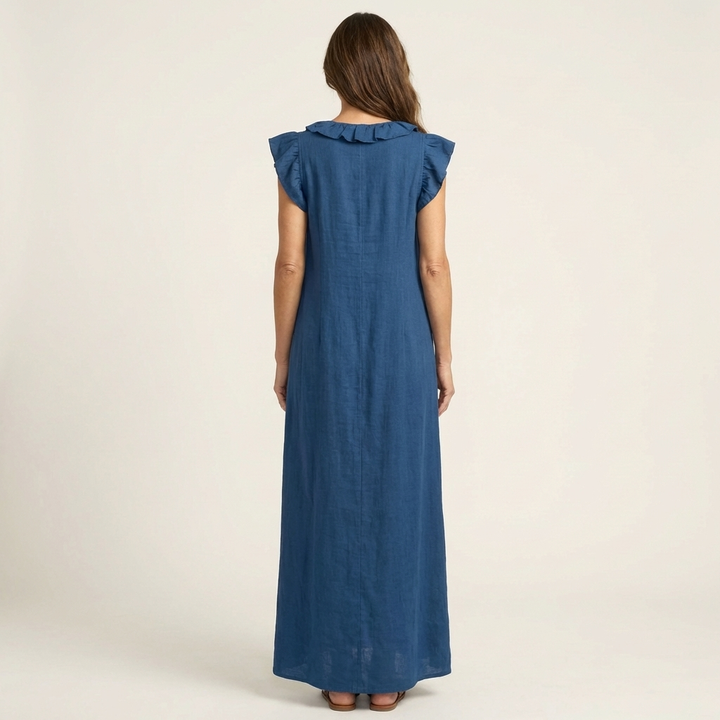 Maxi-Leinenkleid mit Volants