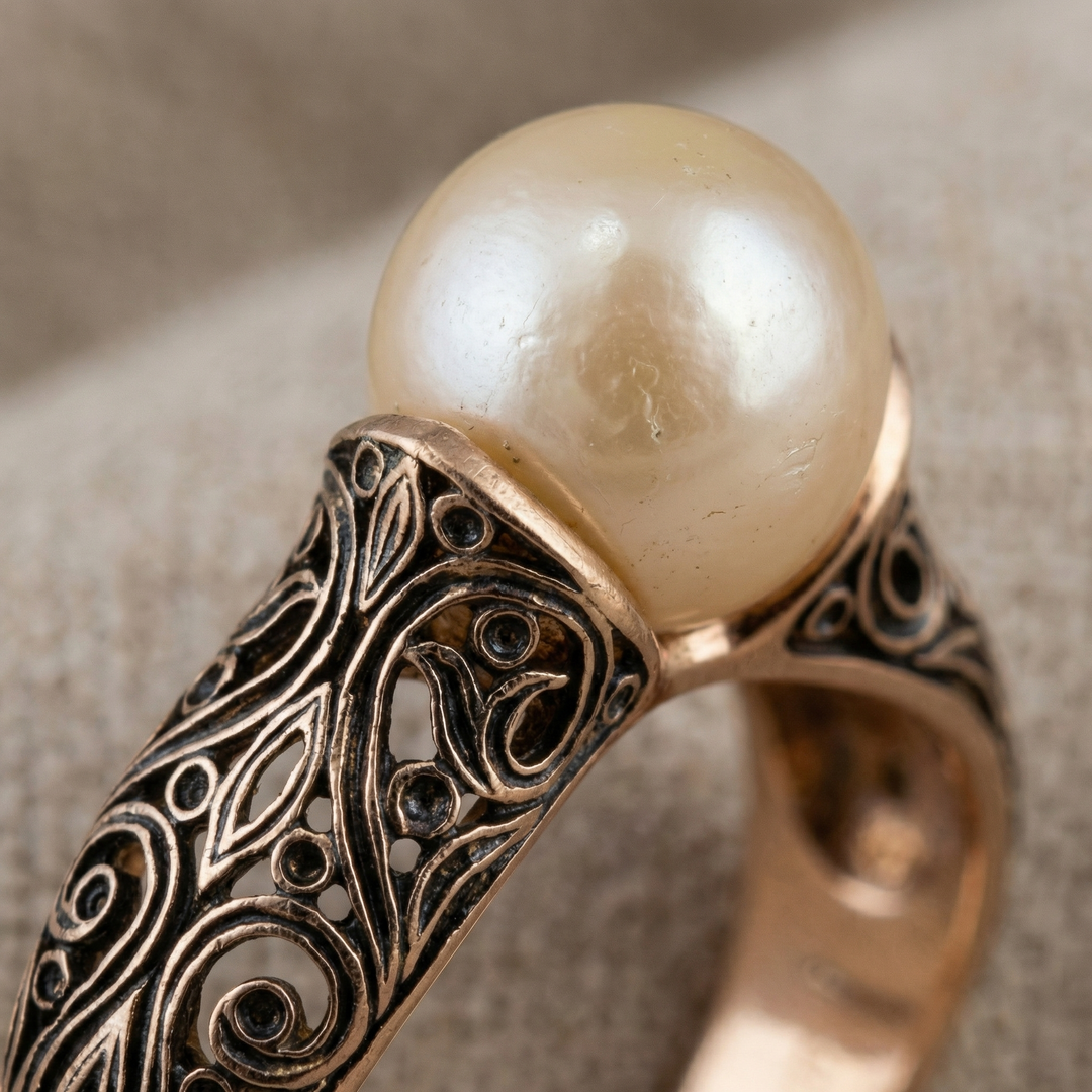 Vintage-Ring mit Goldener Perle