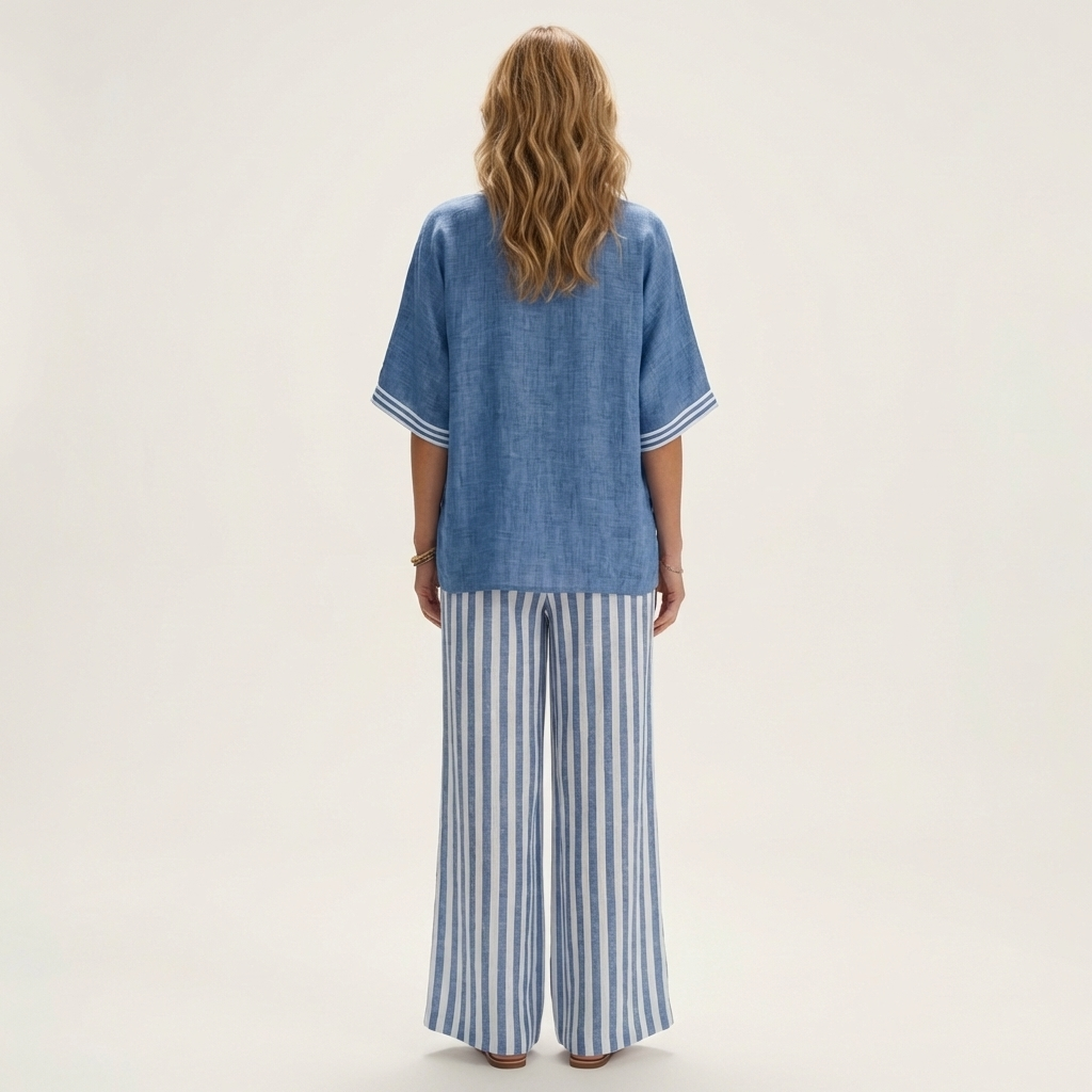 Lidewij Set mit V-Ausschnitt Top und gestreifter Hose