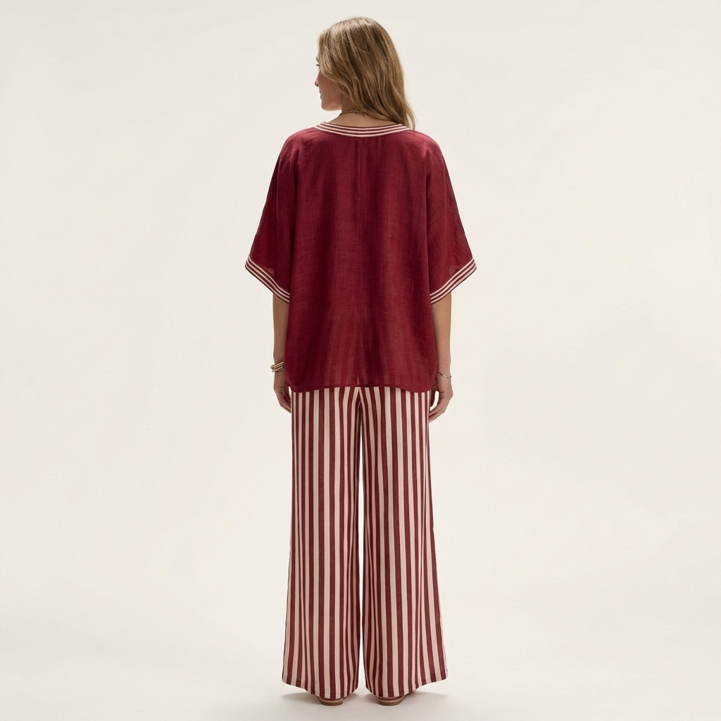 Gestreiftes Ensemble mit V-Ausschnitt