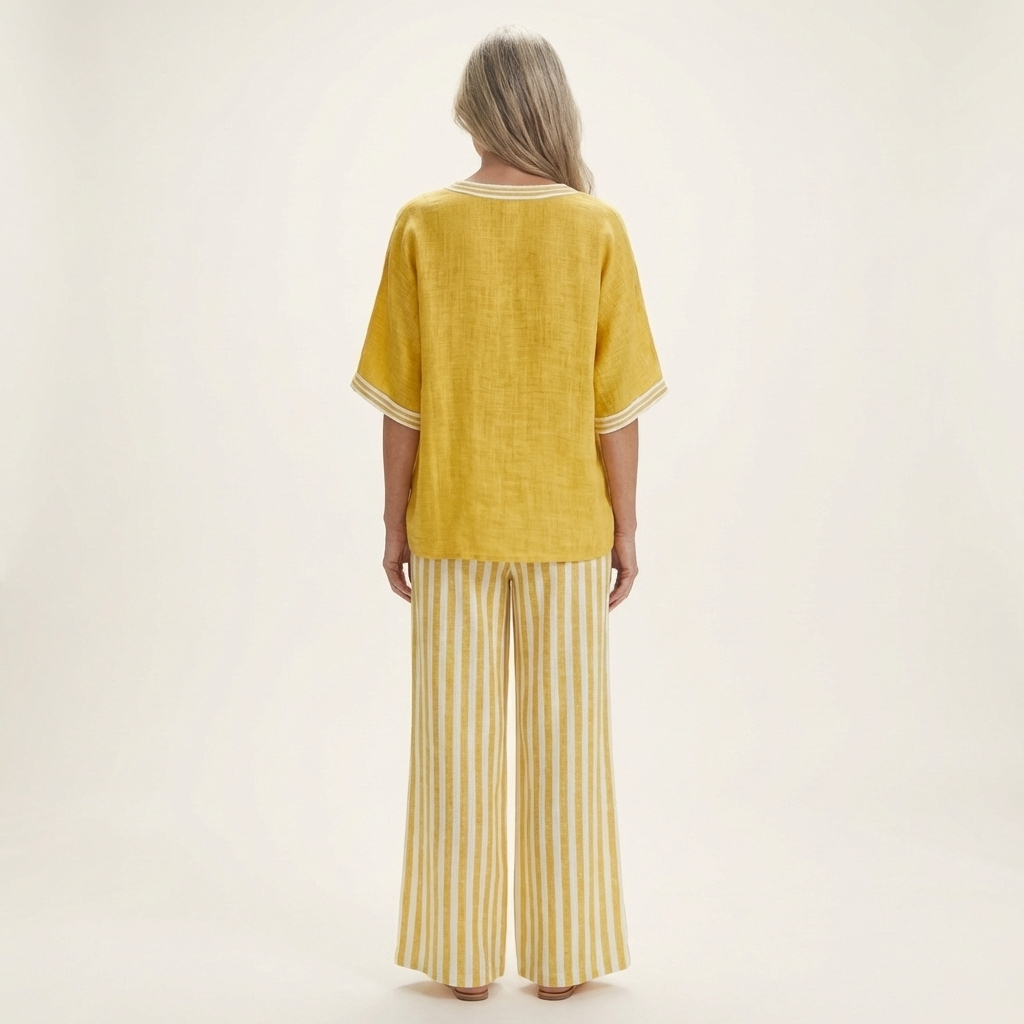 Lidewij Set mit V-Ausschnitt Top und gestreifter Hose
