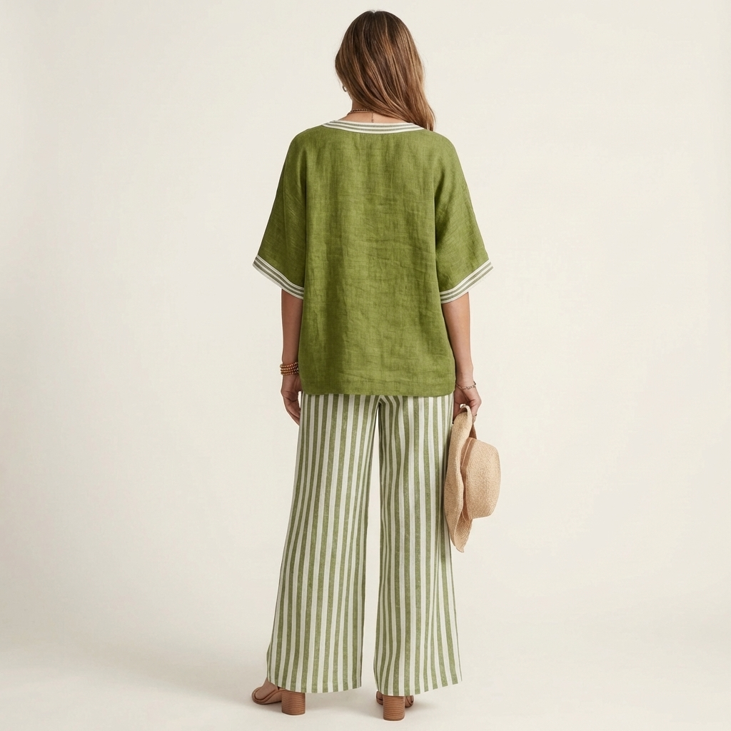 Lidewij Set mit V-Ausschnitt Top und gestreifter Hose