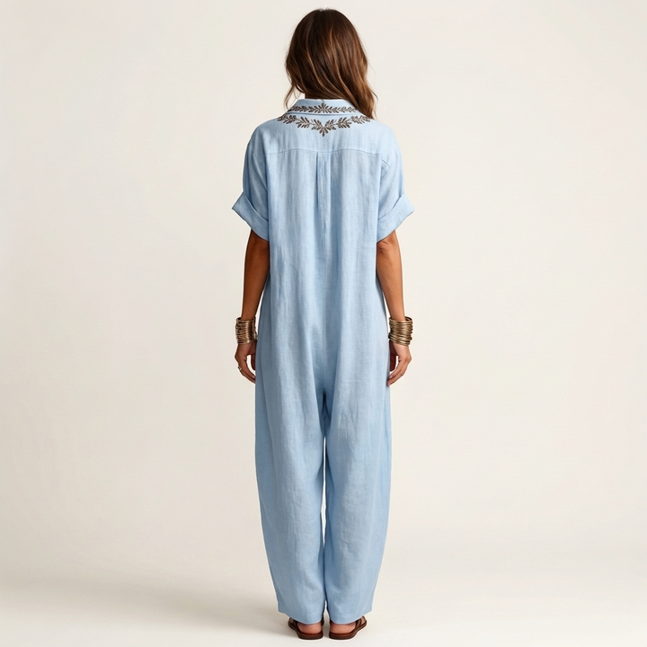 Maxi Leinenkleid mit Stickerei