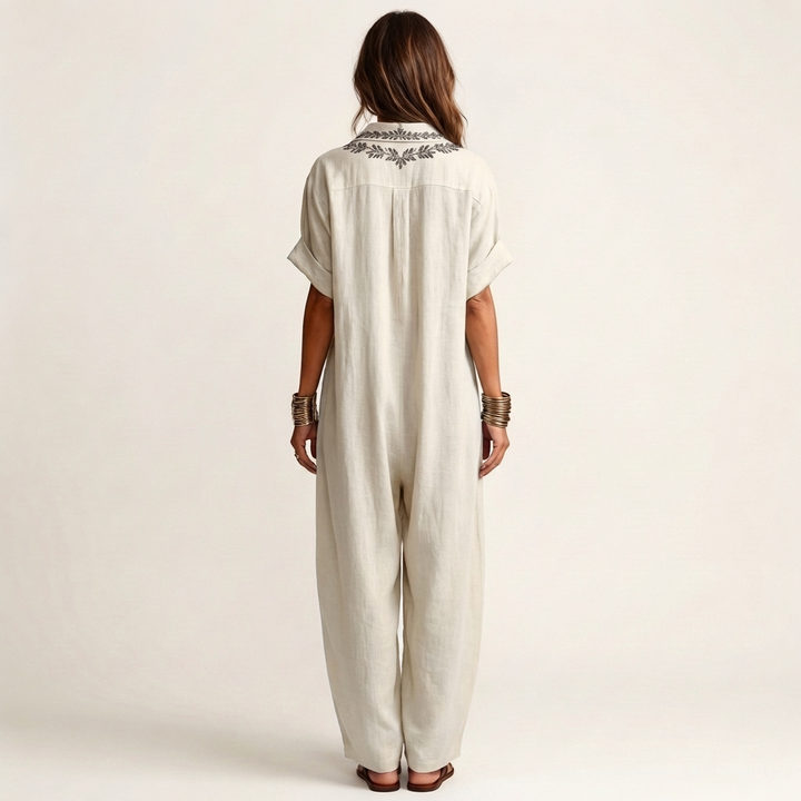 Maxi Leinenkleid mit Stickerei