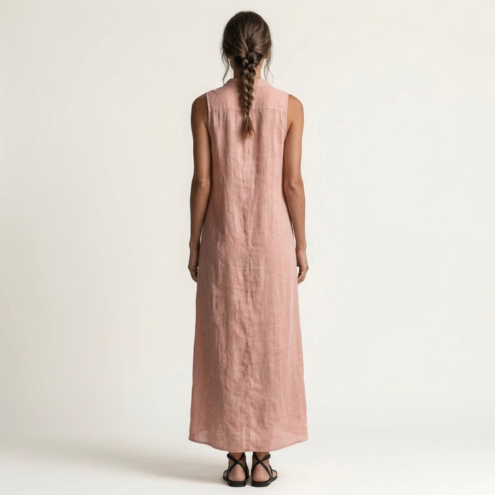 Maxikleid aus Leinen mit Kapuze