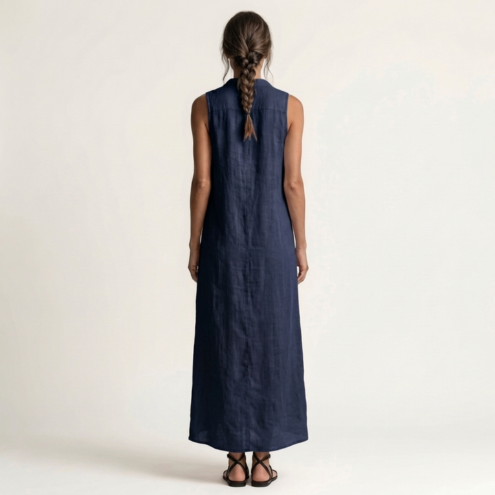 Maxikleid aus Leinen mit Kapuze