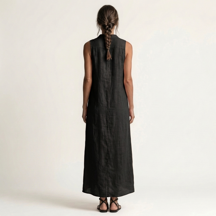 Maxikleid aus Leinen mit Kapuze