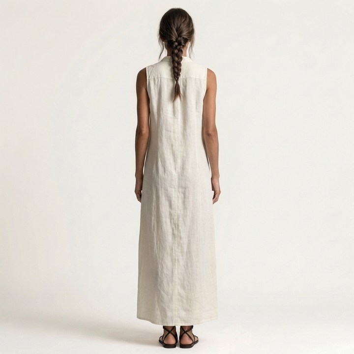 Maxikleid aus Leinen mit Kapuze