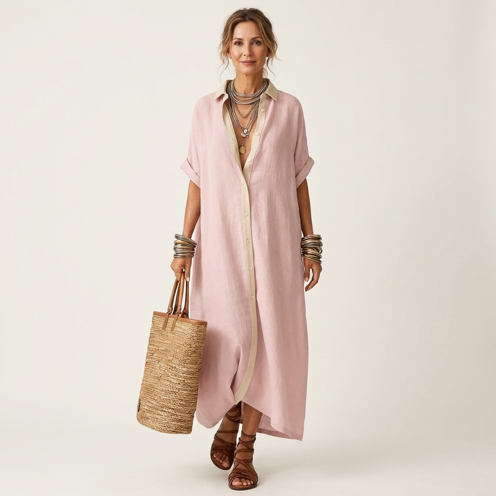 Maxi Hemdblusenkleid mit Kontrastkragen