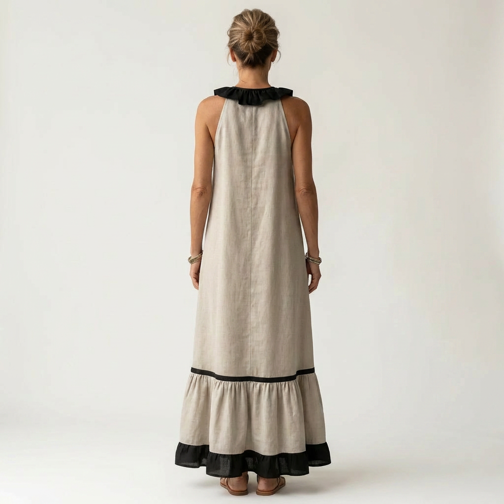 Maxikleid ohne Ärmel mit Volant-Ausschnitt