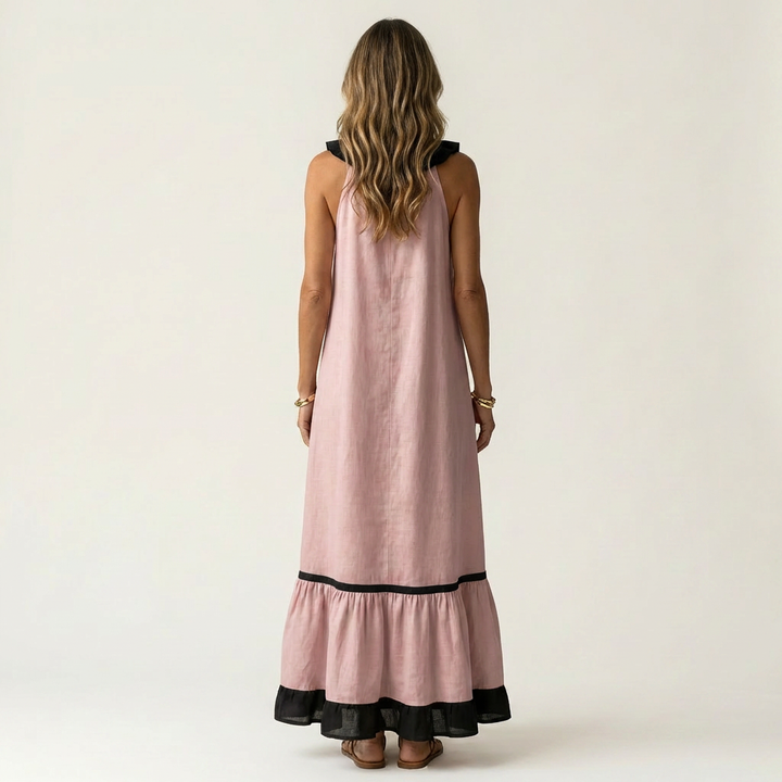 Maxikleid ohne Ärmel mit Volant-Ausschnitt