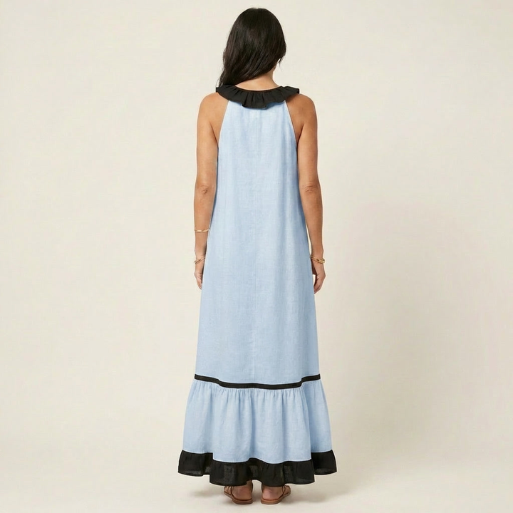 Maxikleid ohne Ärmel mit Volant-Ausschnitt