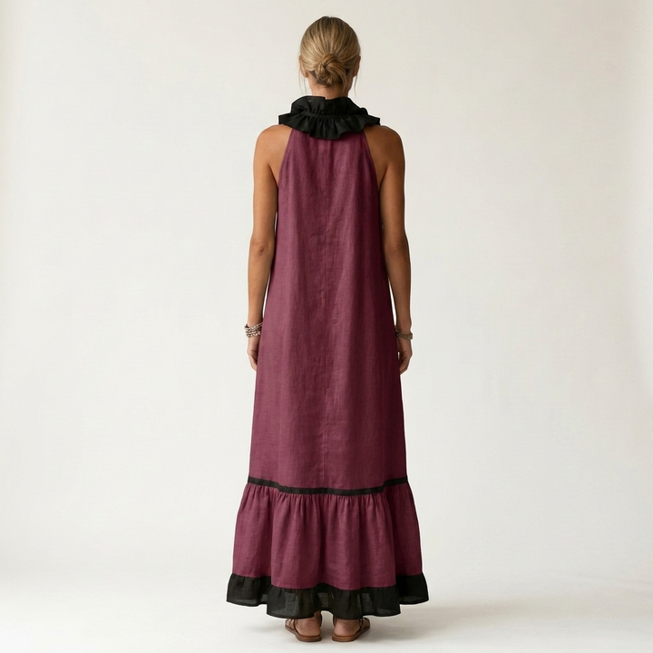 Maxikleid ohne Ärmel mit Volant-Ausschnitt